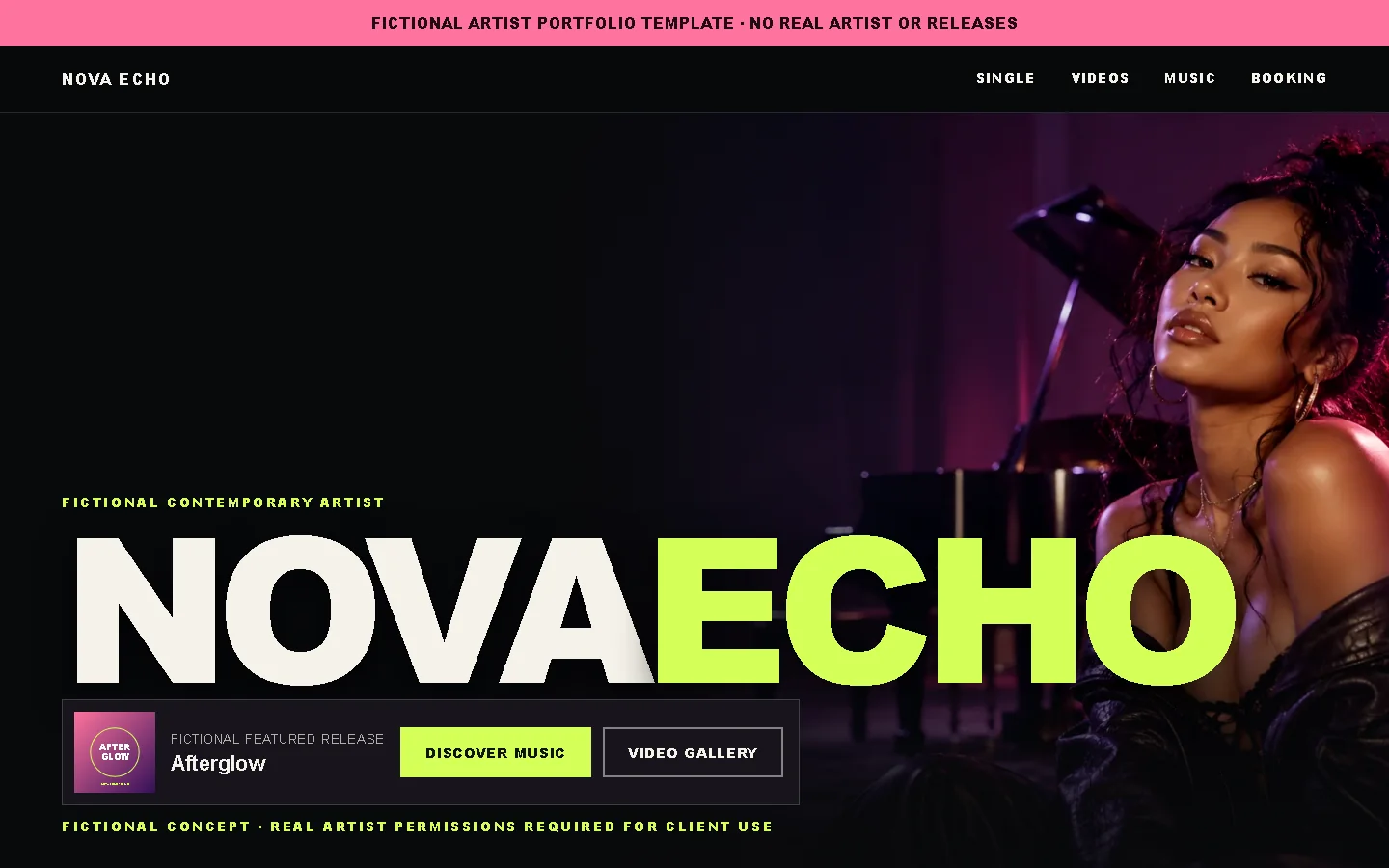 Actual screenshot of the NOVA ECHO fictional website template