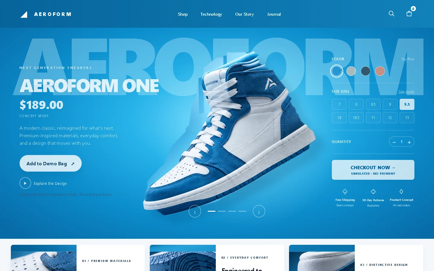 Actual screenshot of the AEROFORM fictional website template